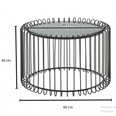 Wohnling Stolik kawowy WIRE black szklany blat Ø 60cm / WL6.684