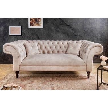 Invicta CHESTERFIELD PARIS Sofa szampański aksamit 225 x 80 x 95cm / 42662