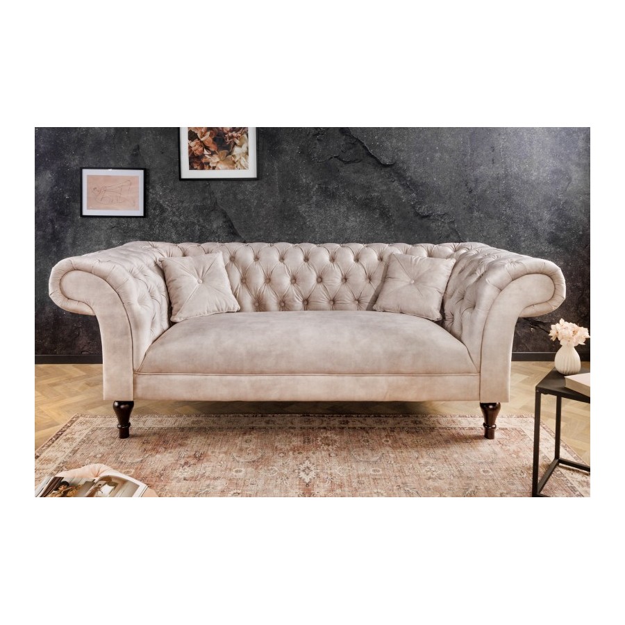 Invicta CHESTERFIELD PARIS Sofa szampański aksamit 225 x 80 x 95cm / 42662 Invicta CHESTERFIELD PARIS Sofa szampański aksamit 225 x 80 x 95cm / 42662