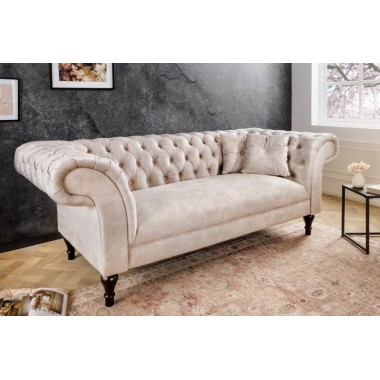Invicta CHESTERFIELD PARIS Sofa szampański aksamit 225 x 80 x 95cm / 42662