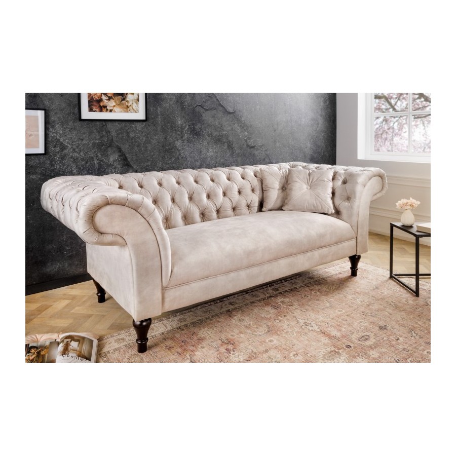 INVICTA Sofa Chesterfield PARIS szampański aksamit 225cm / 42662