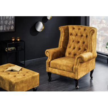 Invicta Fotel CHESTERFIELD musztardowo żółty 85cm / 41444