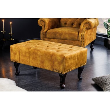 Invicta Podnóżek CHESTERFIELD musztardowo żółty antyczny aksamit 80cm / 41445