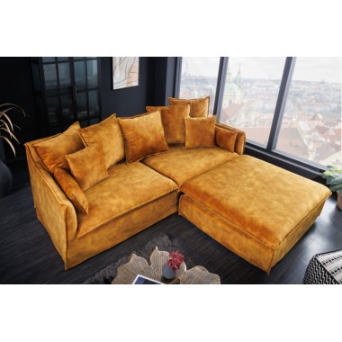 Invicta Sofa Heaven 3 osobowa musztardowy aksamit 215cm / 40831