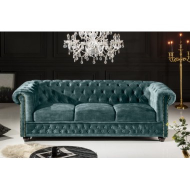 Invicta CHESTERFIELD Sofa 3 osobowa turkusowy aksamit 205 x 73 x 87cm / 43091