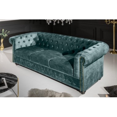 Invicta CHESTERFIELD Sofa 3 osobowa turkusowy aksamit 205 x 73 x 87cm / 43091