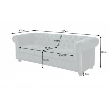Invicta CHESTERFIELD Sofa 3 osobowa turkusowy aksamit 205 x 73 x 87cm / 43091