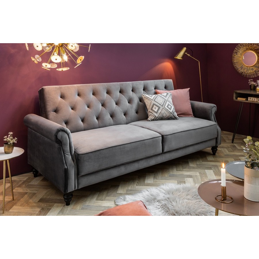 Sofa rozkładana MAISON BELLE AFFAIRE szary aksamit 220cm / 40083 Sofa rozkładana MAISON BELLE AFFAIRE szary aksamit 220cm / 40083