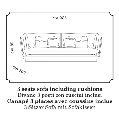 Włoska Sofa ALLURE tapicerowana 3 osobowa 235cm / ADORA